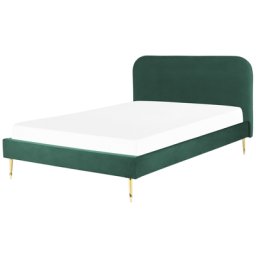 Bett Grün Samtstoff mit Lattenrost 160 x 200 cm Metallfüße Gold hohes Kopfteil Retro Glamourös Polsterbett Doppelbett Schlafzimmer