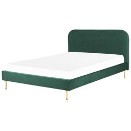 Bett Grün Samtstoff mit Lattenrost 180 x 200 cm Metallfüße Gold hohes Kopfteil Retro Glamourös Polsterbett Doppelbett Schlafzimmer