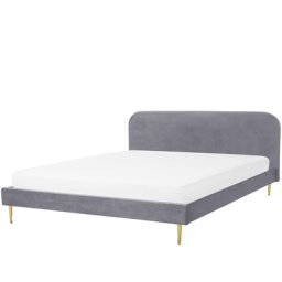Bett Grau Samtstoff mit Lattenrost 180 x 200 cm Metallfüße Gold hohes Kopfteil Retro Glamourös Polsterbett Doppelbett Schlafzimmer