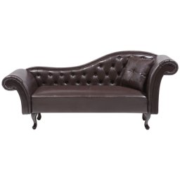 Chaiselongue Rechtsseitig Dunkelbraun Kunstleder Glamourös Mit Zierkissen