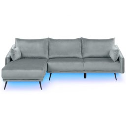 Ecksofa Grau Samtstoff 3-Sitzer L-Förmig Rechtsseitig Glamourös LED Licht Wohnzimmer