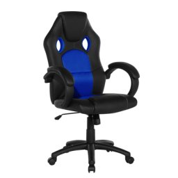 Bürostuhl Schwarz mit Blau Kunstleder höhenverstellbar Modernes innovatives Design