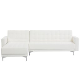 Ecksofa Weiß Kunstleder L-Förmig Rechtsseitig Schalffunktion Klassisch Wohnzimmer