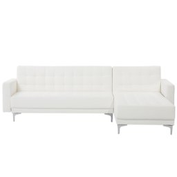 Ecksofa Weiß Kunstleder L-Förmig Linksseitig Schalffunktion Klassisch Wohnzimmer
