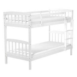 Hochbett Weiß 90 x 200 cm Kiefernholz Natürliches Material Etagenbett Mit Leiter Modern Klassisch