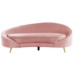 Sofa Rosa Samtstoff 3-Sitzer Oval Gebogen Dicke Polsterung mit Metallfüßen Gold Freistehend Retro Glamourös für Wohnzimmer Salon Flur Diele