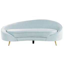 Sofa Blau Samtstoff 3-Sitzer Oval Gebogen Dicke Polsterung mit Metallfüßen Gold Freistehend Retro Glamourös für Wohnzimmer Salon Flur Diele