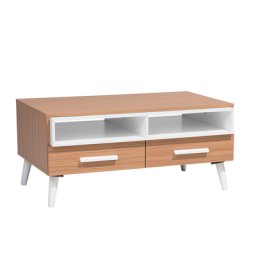 Couchtisch Braun mit Weiß 56 x 100 cm Spanplatte 2 Schubladen 2 Fächer Vielseitig Laminiert Rechteckig Modern