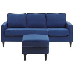 Sofa Dunkelblau Polsterbezug 3-Sitzer Traditionell-Modern Ottomane Wohnzimmer