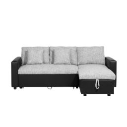 Ecksofa Schwarz Grau Polsterbezug L-Förmig Linksseitig Schlaffunktion Traditionell Modern Wohnzimmer