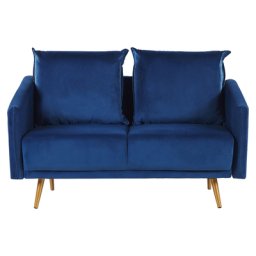 Sofa Dunkel Blau Samtstoff 2-Sitzer 130 x 78 x 68 abnehmbare Kissenbezüge Minimalistisch Retro Wohnzimmer Flur Arbeitzimmer Modernes Desing