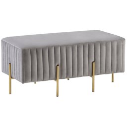Bank Sitzhocker Ottomane Hellgrau/Gold Samtstoff Metallbeine Modern Elegant Glamour-Optik