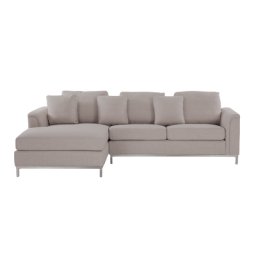 Ecksofa Beige Polsterbezug L-Förmig Rechtsseitig Modern Zierkissen Wohnzimmer