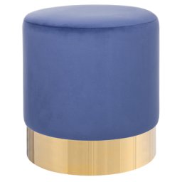 Pouf Blau Samtstoff rund 39 cm Sockel Fuß Gold Metall Barock Deko Ottomane Sitzpouf für Schminktisch, Wohn-, Schlaf- und Ankleidezimmer