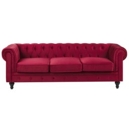 Sofa Dunkelrot Samtstoff 3-Sitzer Chesterfield Stil Glamourös Wohnzimmer