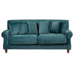 Sofa Blau Samtstoff 3-Sitzer Traditionell Zierkissen Wohnzimmer