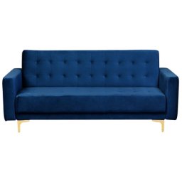 Sofa Dunkelblau Samtstoff 3-Sitzer Schlaffunktion Klassisch Wohnzimmer