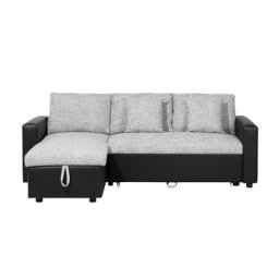Ecksofa Schwarz Grau Polsterbezug L-Förmig Rechtsseitig Schlaffunktion Traditionell Modern Wohnzimmer