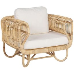 Gartensessel Hellbraun Rattan mit Sitz- und Rückenkissen in Beige Modernes Design Terasse Garten Ausenbereich