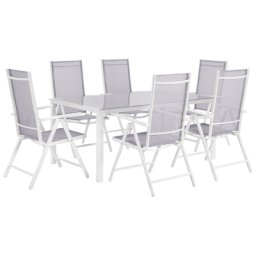 Gartenmöbel Set Grau Polyester Glas Aluminium 6-Sitzer Terrasse Outdoor Modern