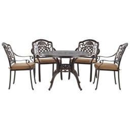 Gartenset Tisch Stühle mit Sitzkissen Bistro Retro-Optik Dunkelbraun Aluminium
