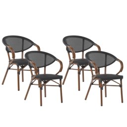 Gartenstühle 4er Set Schwarz / Dunkler Holzfarbton Auminiumgestell Modern Outdoor Garten Balkon Terrasse