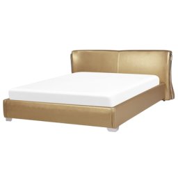 Doppelbett Gold Echtleder Verchromtes Metall Glamour