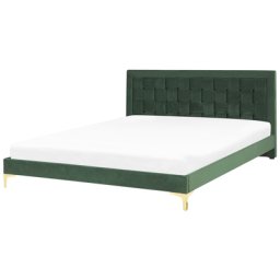 Doppelbett Dunkelgrün Samtstoff Stoff Holz 100 % Polyester Lattenrost 180 x 200 cm Retro-Stil
