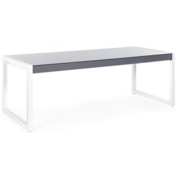 Gartentisch Grau Weiß Glasplatte Aluminium 210x90 cm Balkon Terrasse