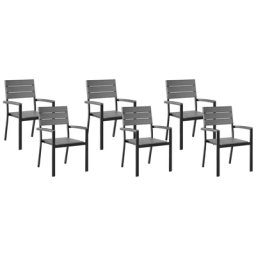 Gartenstuhl 6er Set Grau Aluminium Kunstholz Modern