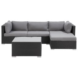 Gartenmöbel Set Schwarz Polyrattan und Aluminium 4-Sitzer Linkssseitig Minimalistisch Modern Gartenausstattung Terrasse Outdoor