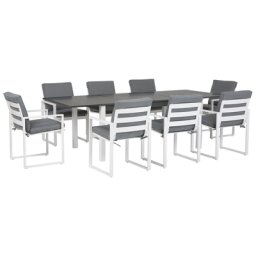 Gartenmöbel Set Weiß Dunkelgrau Aluminium 8-Sitzer Terrasse Outdoor Modern