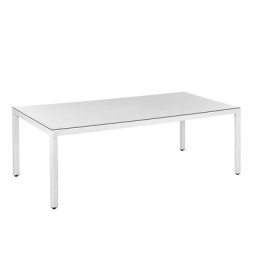 Gartentisch weiß Polyrattan Aluminium Sicherheitsglas 220x100 cm Outdoor