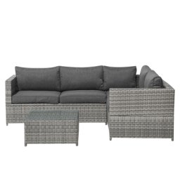 Gartenmöbel Set Grau Rattan Sicherheitsglas Textil inkl. Kissen 4-Sitzer Terrasse Outdoor Modern