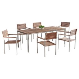 Gartenmöbel Set Braun Teakholz Edelstahl 200 cm 6 Stühle Terrasse Outdoor Modern