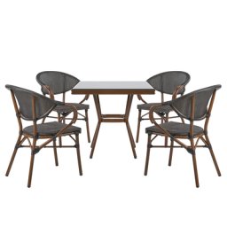 Gartenmöbel Set Grau u. Dunkelbraun Aluminium Tisch 80 x 80 cm Quadratisch Sicherheitsglas Mit 4 Stühlen Grau Textil Outdoor Terrassenmöbel