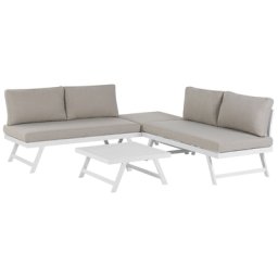 Gartenset Taupe Aluminium Polyester 5-Sitzer 2 Sofas und Tisch Einstellbare Rückenlehne Terrasse Garten Outdoor Modern