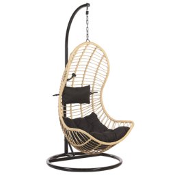 Hängesessel Beige Rattan mit schwarzem Gestell aus Stahl inkl. Kissen Outdoor Indoor Boho Stil