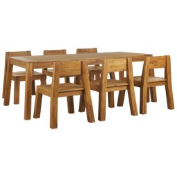 Gartenmöbel Set Hellbraun Akazienholz rechteckiger Tisch 210x90 cm mit 6 Stühlen Rustikal Terrasse Outdoor Indoor Gartenausstattung