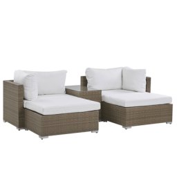 Lounge Set Rattan Hellbraun 2-Sitzer mit 2 Eckteilen 2 Ottomanen und Auflagen in Cremeweiß Klassisch Gartenausstattung Terrasse