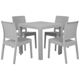Gartenmöbel 4er Set Hellgrau Tisch mit quadratischer Form 80 x 80 cm in Rattanoptik Modern