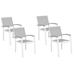 Gartenstühle 4er Set Grau / Weiß Polyester Aluminium mit Armlehnen Terrasse Balkon Outdoor