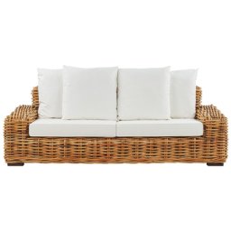 Gartensofa Natürlich Cremeweiß Rattan 3-Sitzer für Garten für Terasse für Innenbereich für Aussenbereich