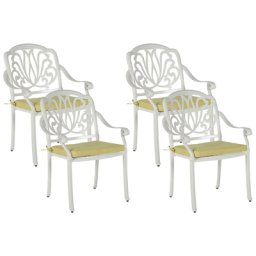Stuhl 4er Set Gartenstuhl Balkonstuhl Aluminium 4 Sitzkissen Weiß