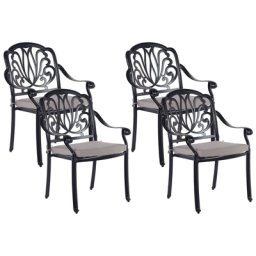 Stuhl 4er Set Gartenstuhl Balkonstuhl Aluminium 4 Sitzkissen Schwarz