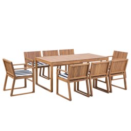 Gartenmöbel Set 8-Sitzer Hellbraun Akazienholz Tisch mit Stühlen und Sitzkissen Marineblau Terrasse Gartenausstattung
