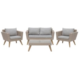 Gartenmöbel Set Braun Grau Rattan Sicherheitsglas Textil inkl. Kissen 4-Sitzer Terrasse Outdoor Modern