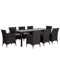 Gartenmöbel Set Braun 8-Sitzer 220 x 90 cm aus Polyrattan mit Auflagen Klassisches Design