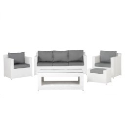 Lounge 6er Set Weiß Rattanoptik Grauen Bezüge Mit Sitzkissen Dekorativ Elegant Modern