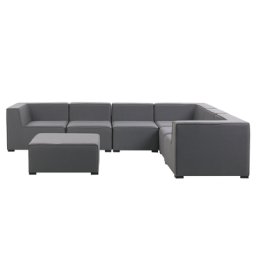 Lounge Set Grau Polsterbezug Modular 7-teilig Linksseitig Ecksofa mit Ottomane Outdoor u. Indoor für 7 Personen Garten Terrasse Wintergarten